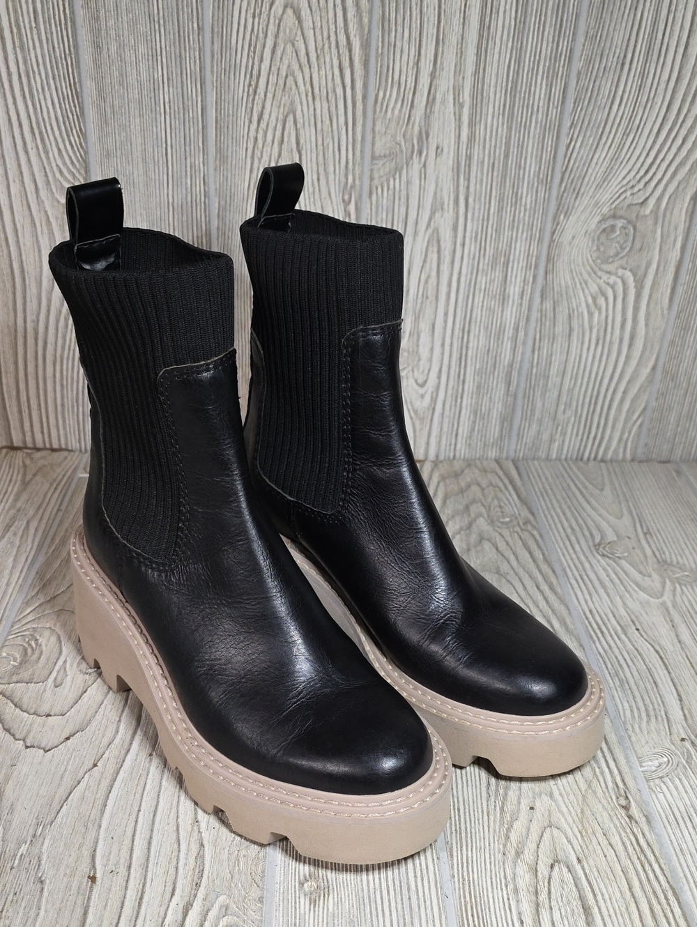 Dolce Vita Hoven H2O Chelsea Boots Black Leather Chucky Lug Platform Sole - Picture 8 of 13